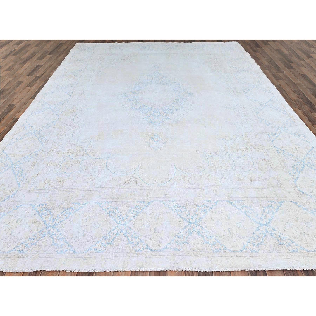9'4" x 12'3" Vintage Hand Knotted Ivory Wool Rectangle Oriental Rug - MOA10285525