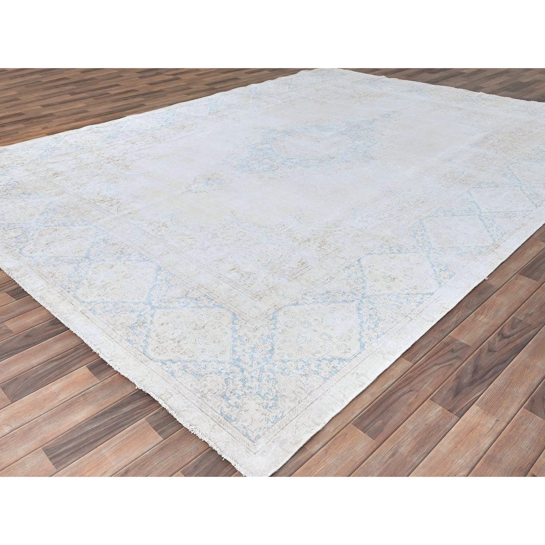 9'4" x 12'3" Vintage Hand Knotted Ivory Wool Rectangle Oriental Rug - MOA10285525
