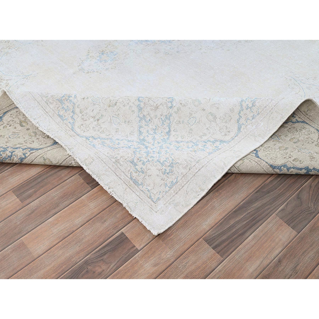 9'4" x 12'3" Vintage Hand Knotted Ivory Wool Rectangle Oriental Rug - MOA10285525