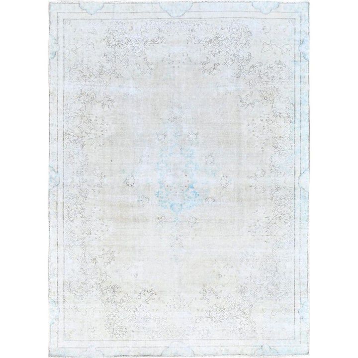 7'2" x 9'10" Vintage Hand Knotted Ivory Wool Rectangle Oriental Rug - MOA10285529