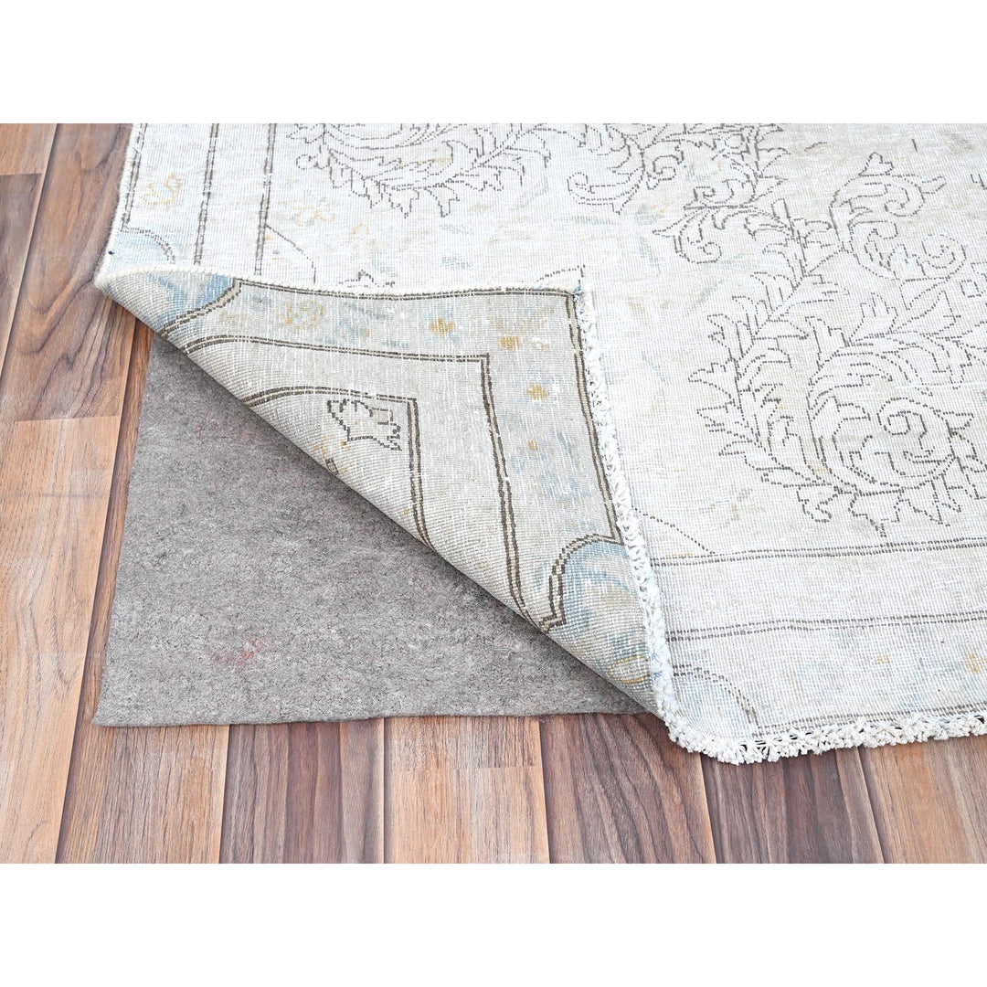 7'2" x 9'10" Vintage Hand Knotted Ivory Wool Rectangle Oriental Rug - MOA10285529