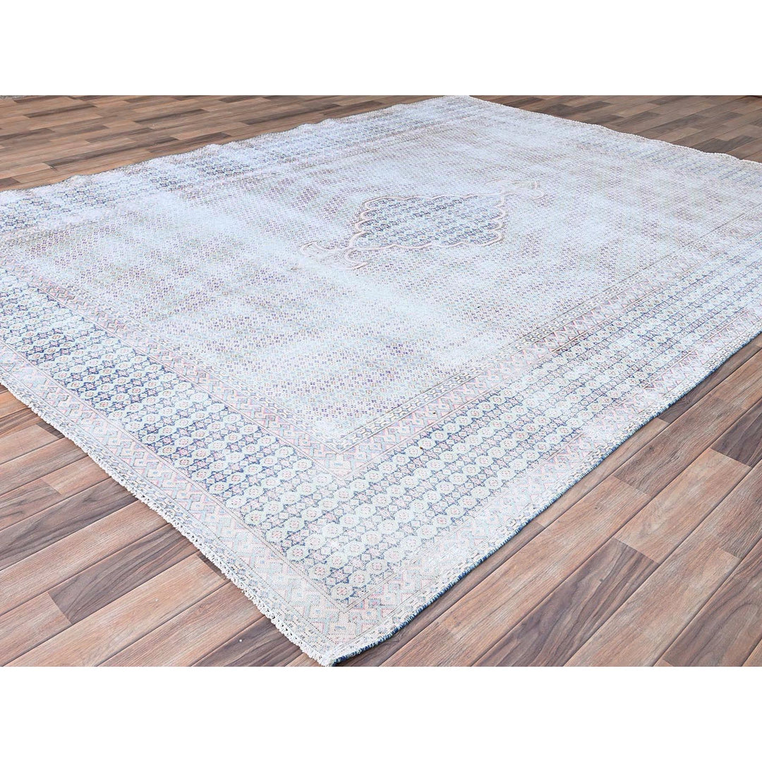 7'9" x 10'1" Vintage Hand Knotted Blue Wool Rectangle Oriental Rug - MOA10285531
