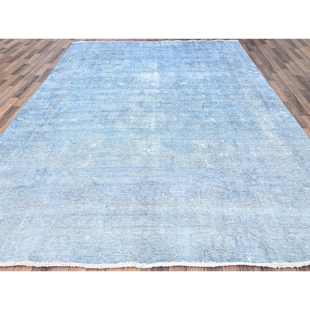 9'0" x 11'8" Vintage Hand Knotted Blue Wool Rectangle Oriental Rug - MOA10285539