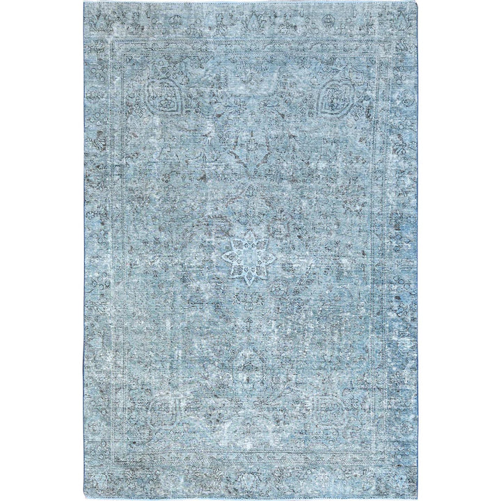 7'1" x 10'7" Vintage Hand Knotted Blue Wool Rectangle Oriental Rug - MOA10285540
