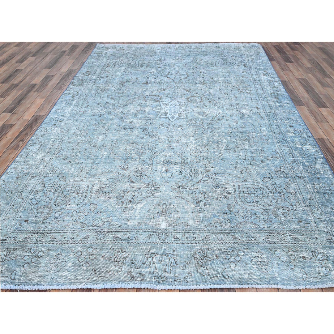 7'1" x 10'7" Vintage Hand Knotted Blue Wool Rectangle Oriental Rug - MOA10285540