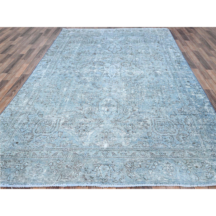 7'1" x 10'7" Vintage Hand Knotted Blue Wool Rectangle Oriental Rug - MOA10285540