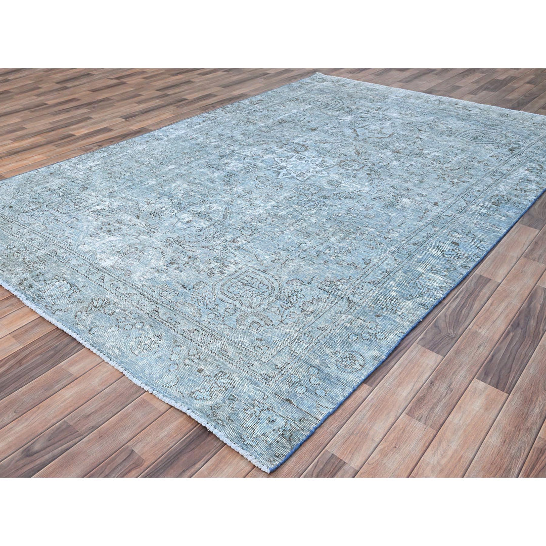 7'1" x 10'7" Vintage Hand Knotted Blue Wool Rectangle Oriental Rug - MOA10285540