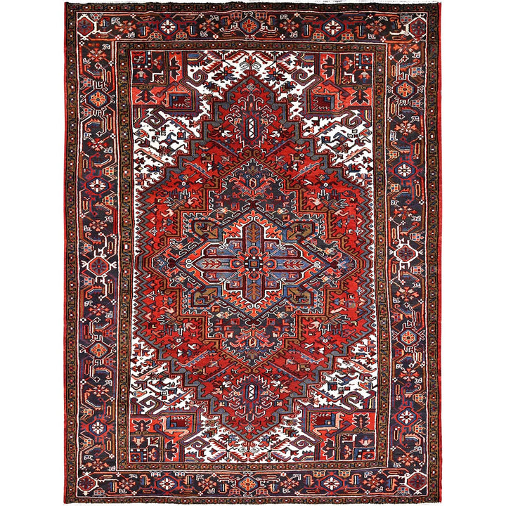 8'1" x 11'1" Vintage Hand Knotted Red Worn Wool Rectangle Oriental Rug - MOA10285581