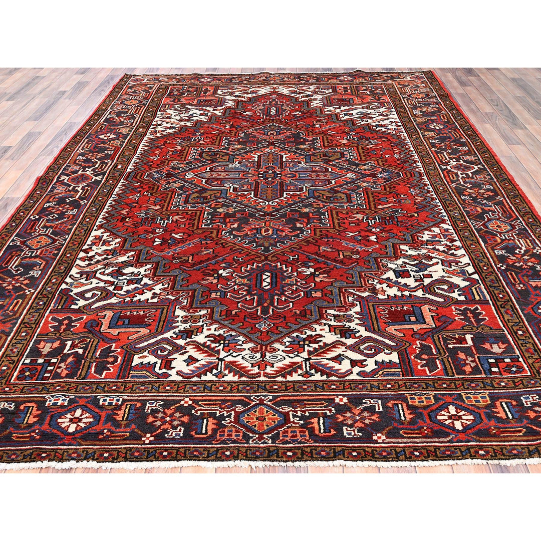8'1" x 11'1" Vintage Hand Knotted Red Worn Wool Rectangle Oriental Rug - MOA10285581