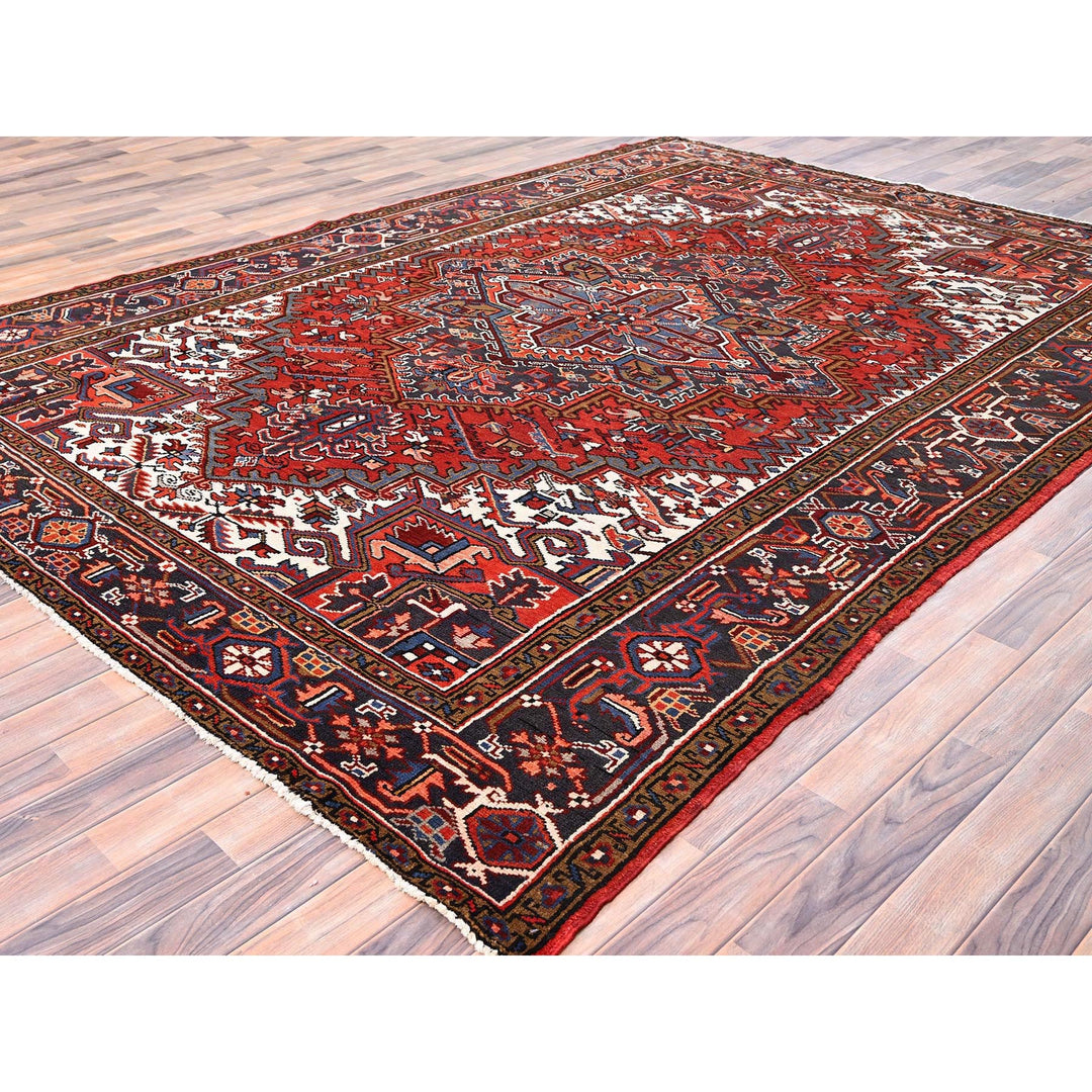 8'1" x 11'1" Vintage Hand Knotted Red Worn Wool Rectangle Oriental Rug - MOA10285581