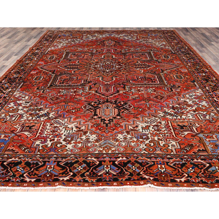 10'1" x 13'2" Vintage Hand Knotted Red Worn Wool Rectangle Oriental Rug - MOA10285589