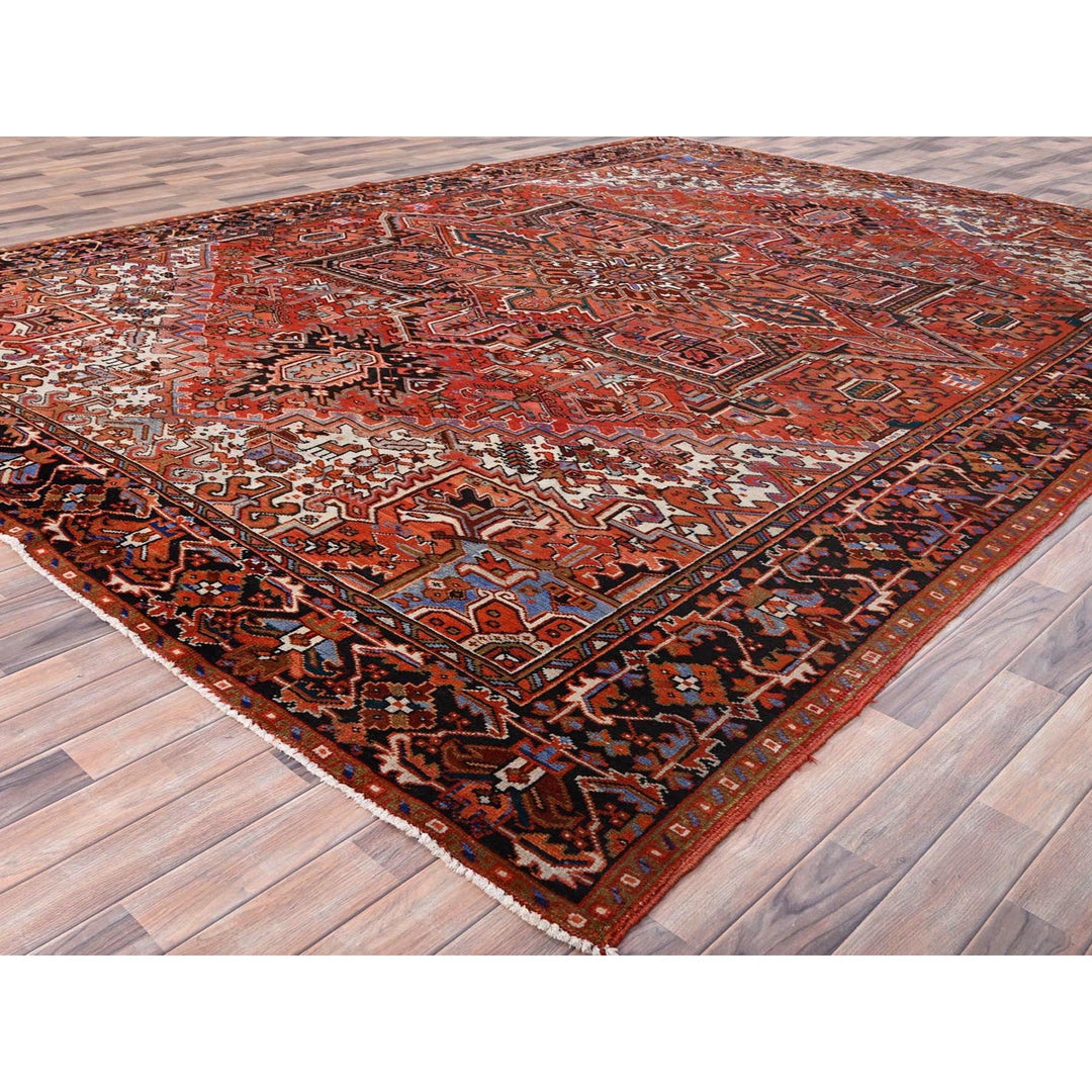 10'1" x 13'2" Vintage Hand Knotted Red Worn Wool Rectangle Oriental Rug - MOA10285589