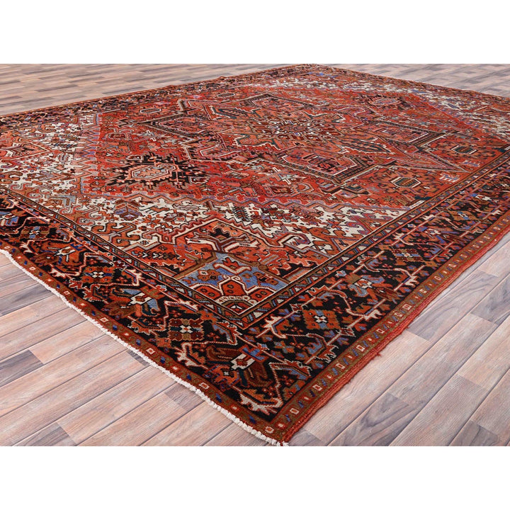 10'1" x 13'2" Vintage Hand Knotted Red Worn Wool Rectangle Oriental Rug - MOA10285589