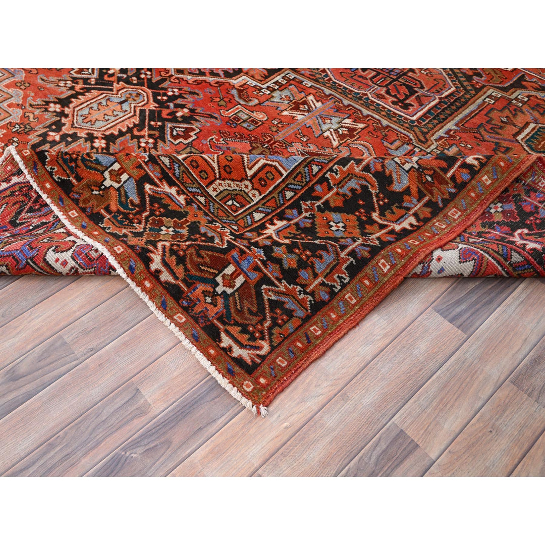 10'1" x 13'2" Vintage Hand Knotted Red Worn Wool Rectangle Oriental Rug - MOA10285589