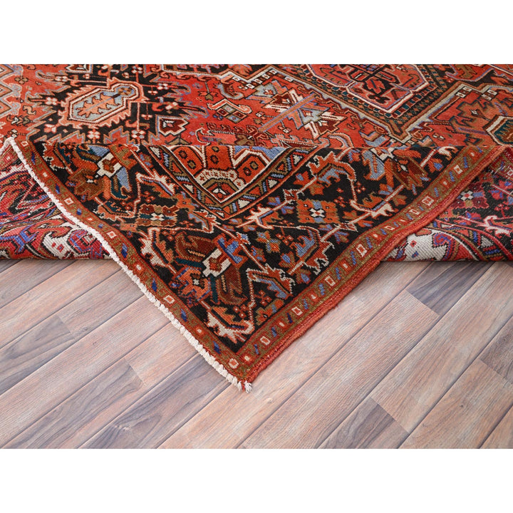10'1" x 13'2" Vintage Hand Knotted Red Worn Wool Rectangle Oriental Rug - MOA10285589