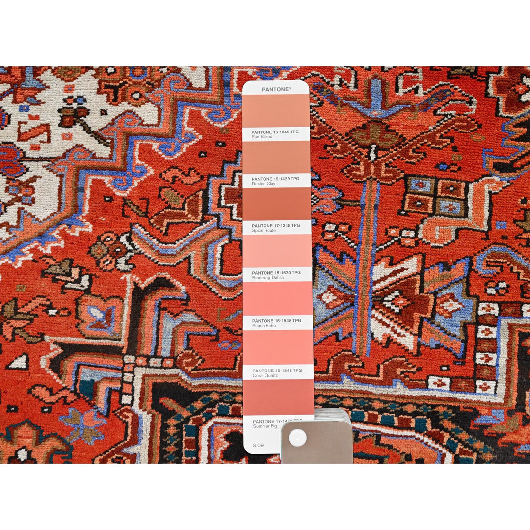 10'1" x 13'2" Vintage Hand Knotted Red Worn Wool Rectangle Oriental Rug - MOA10285589