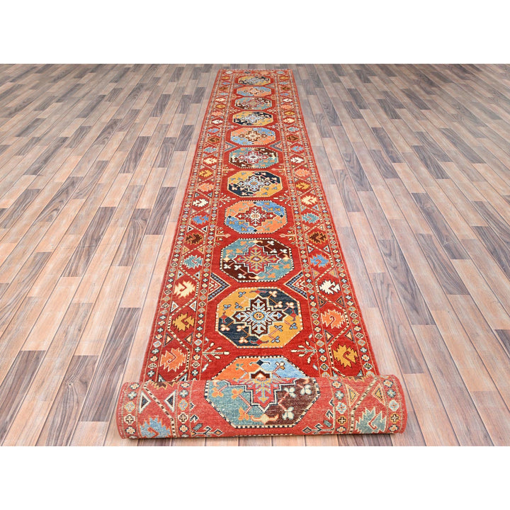 2'7" x 18'9" New Hand Knotted Red Wool Runner Oriental Rug - MOA10285592