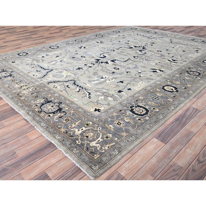 9'0" x 12'2" New Hand Knotted Grey Wool Rectangle Oriental Rug - MOA10285603