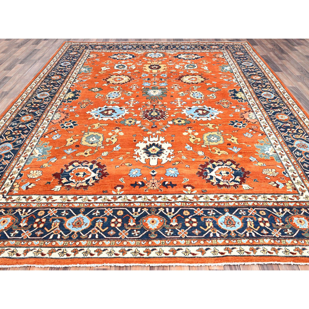 9'0" x 11'9" New Hand Knotted Orange Wool Rectangle Oriental Rug - MOA10285609