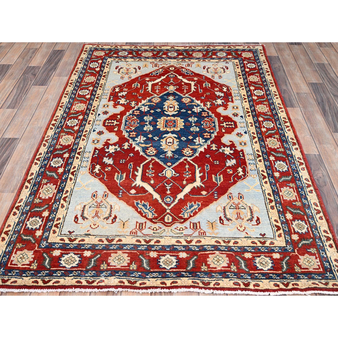 4'0" x 6'0" New Hand Knotted Red Wool Rectangle Oriental Rug - MOA10285641