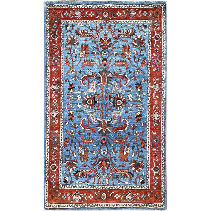 2'10" x 4'9" New Hand Knotted Blue Wool Rectangle Oriental Rug - MOA10285643