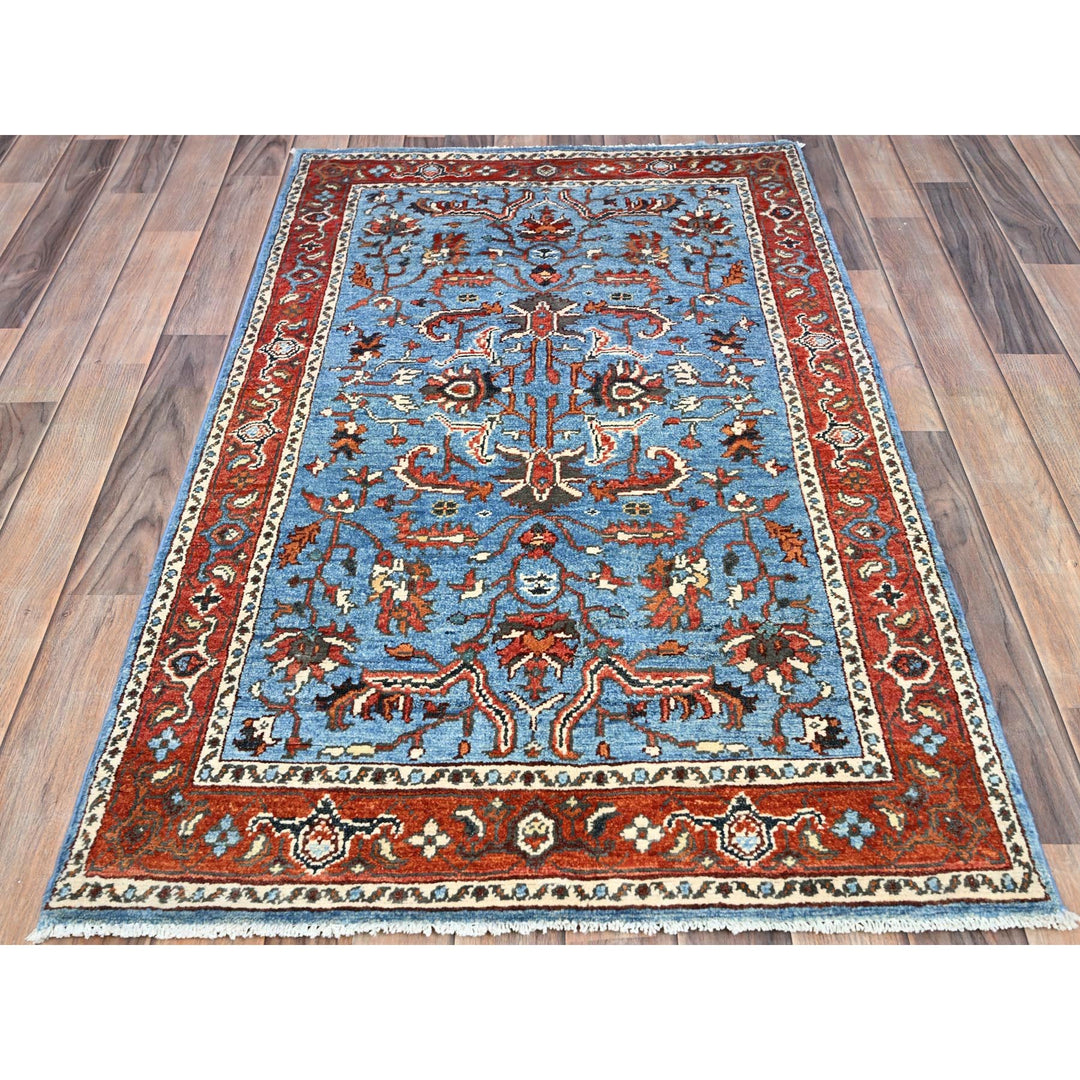 2'10" x 4'9" New Hand Knotted Blue Wool Rectangle Oriental Rug - MOA10285643