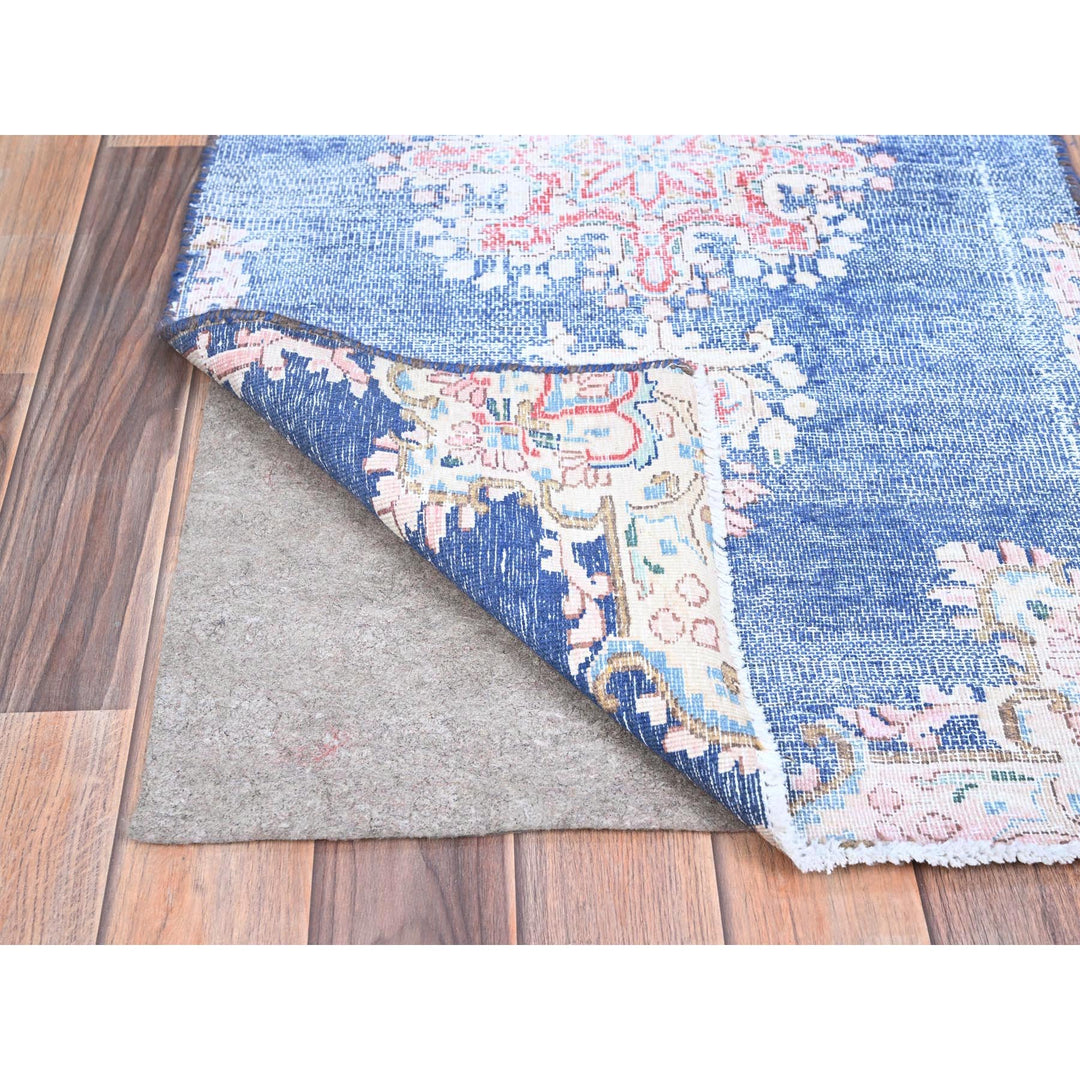 2'1" x 12'0" Vintage Hand Knotted Blue Wool Runner Oriental Rug - MOA10285778
