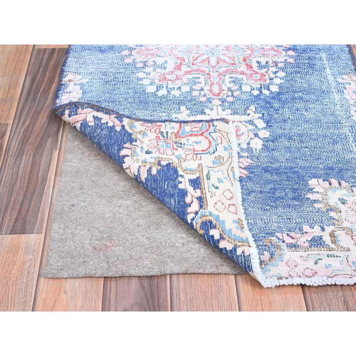 2'1" x 12'0" Vintage Hand Knotted Blue Wool Runner Oriental Rug - MOA10285778