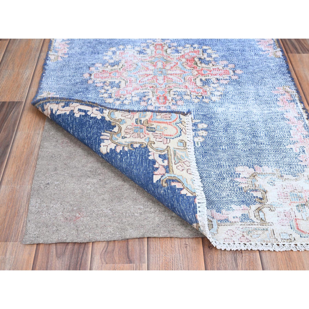 2'1" x 11'9" Vintage Hand Knotted Blue Wool Runner Oriental Rug - MOA10285779