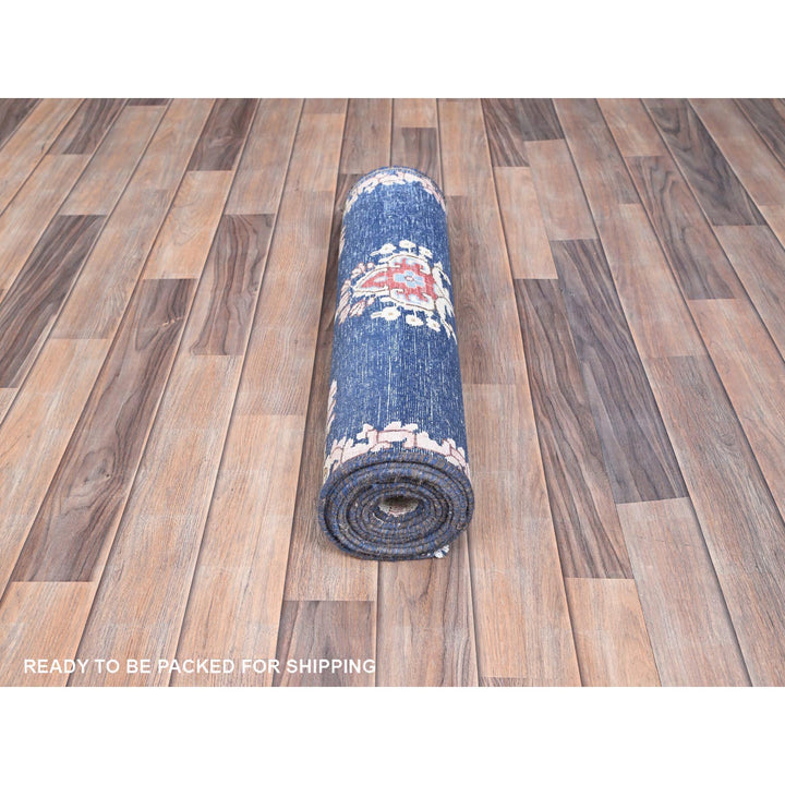 2'1" x 11'9" Vintage Hand Knotted Blue Wool Runner Oriental Rug - MOA10285779