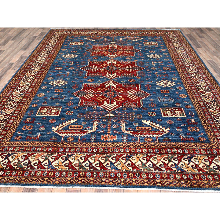 8'3" x 10'0" New Hand Knotted Blue Wool Rectangle Oriental Rug - MOA10285826