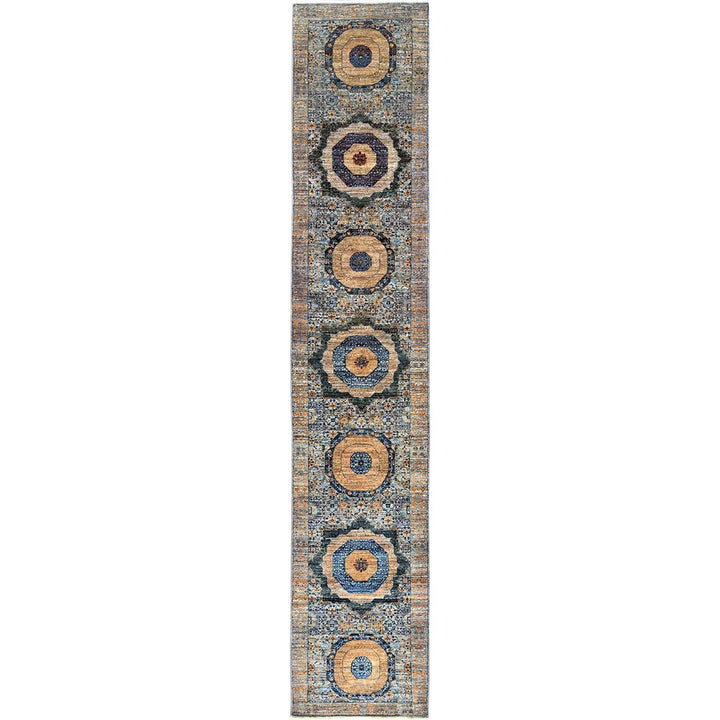 2'6" x 13'9" New Hand Knotted Blue Wool Runner Oriental Rug - MOA10285849