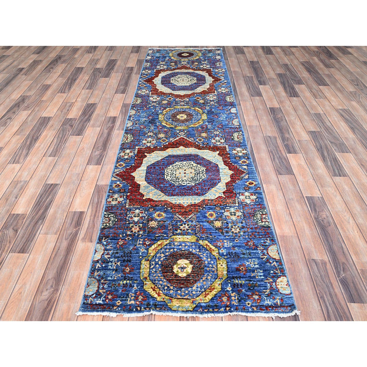 2'8" x 9'10" New Hand Knotted Blue Wool Runner Oriental Rug - MOA10285851