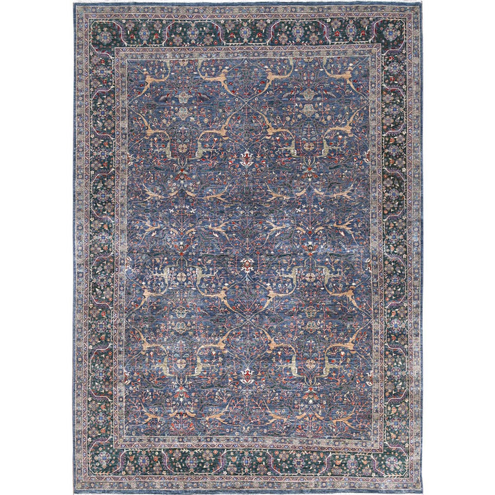 9'7" x 13'9" New Hand Knotted Blue Wool Rectangle Oriental Rug - MOA10285874