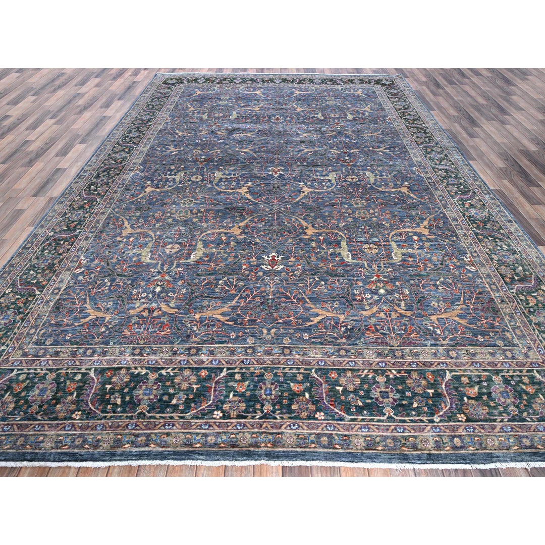 9'7" x 13'9" New Hand Knotted Blue Wool Rectangle Oriental Rug - MOA10285874