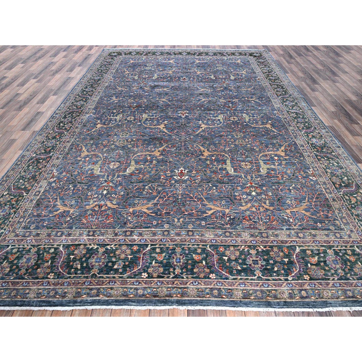 9'7" x 13'9" New Hand Knotted Blue Wool Rectangle Oriental Rug - MOA10285874
