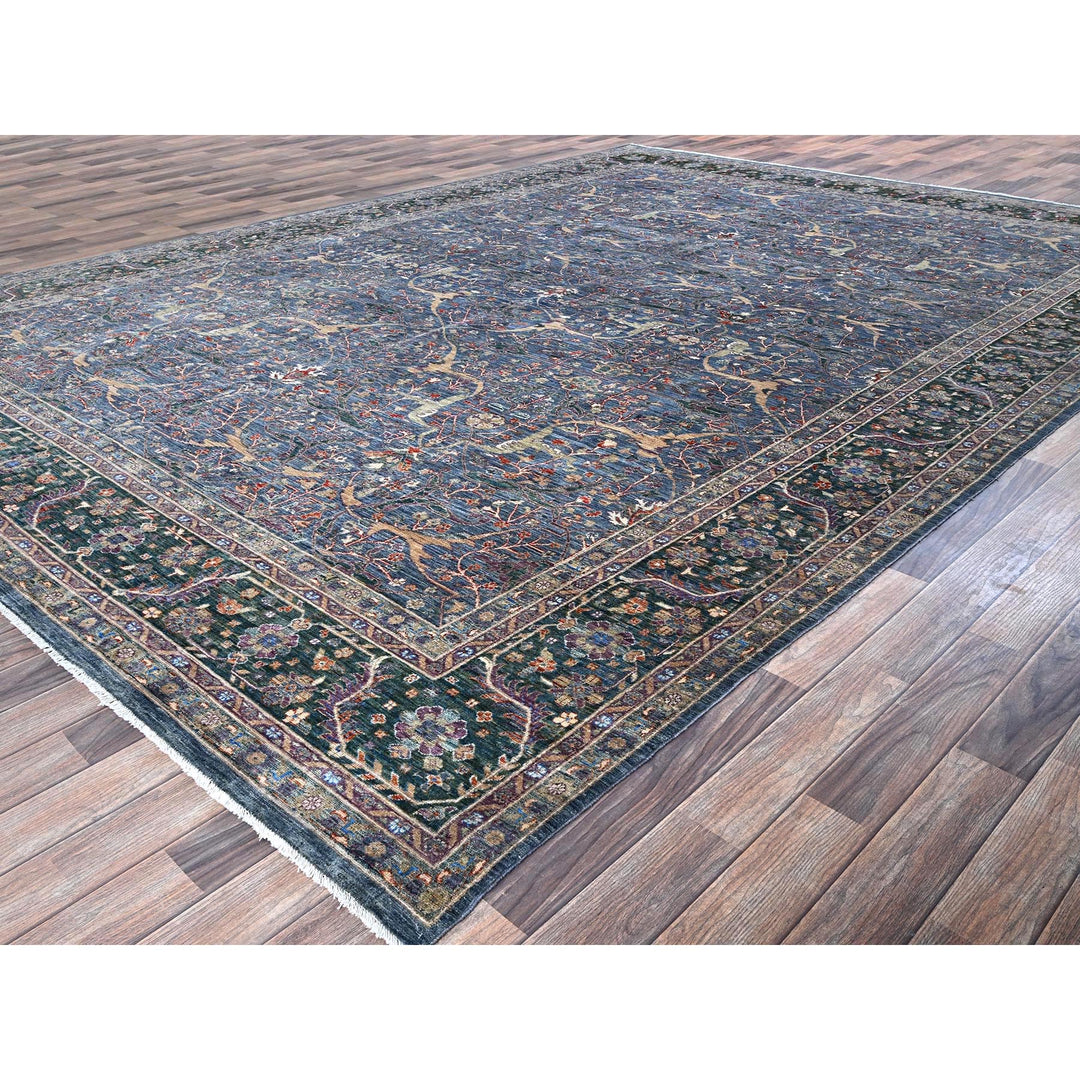 9'7" x 13'9" New Hand Knotted Blue Wool Rectangle Oriental Rug - MOA10285874