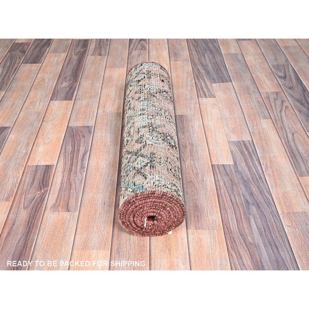 2'2" x 11'3" Vintage Hand Knotted Pink Wool Runner Oriental Rug - MOA10285951