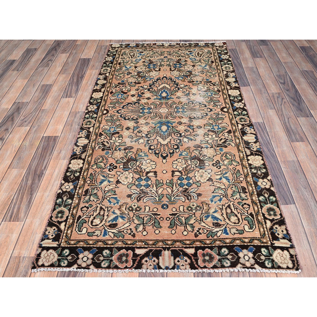 3'2" x 6'7" Vintage Hand Knotted Brown Wool Runner Oriental Rug - MOA10286000