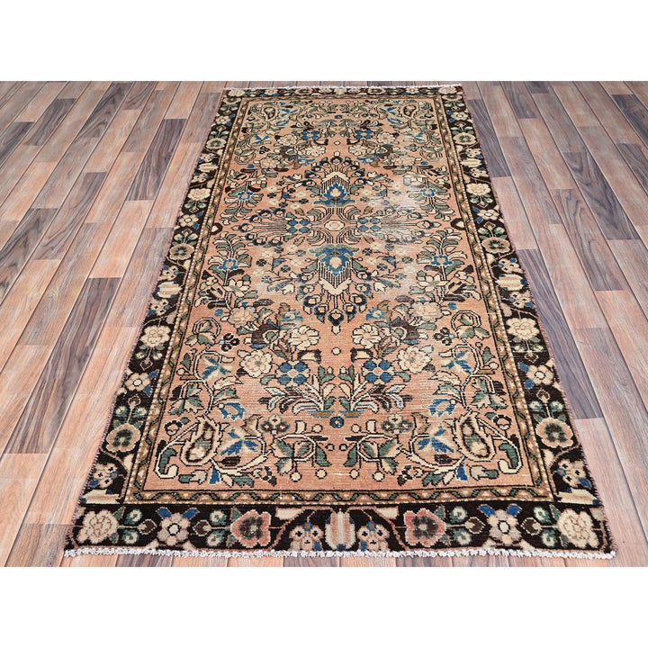 3'2" x 6'7" Vintage Hand Knotted Brown Wool Runner Oriental Rug - MOA10286000