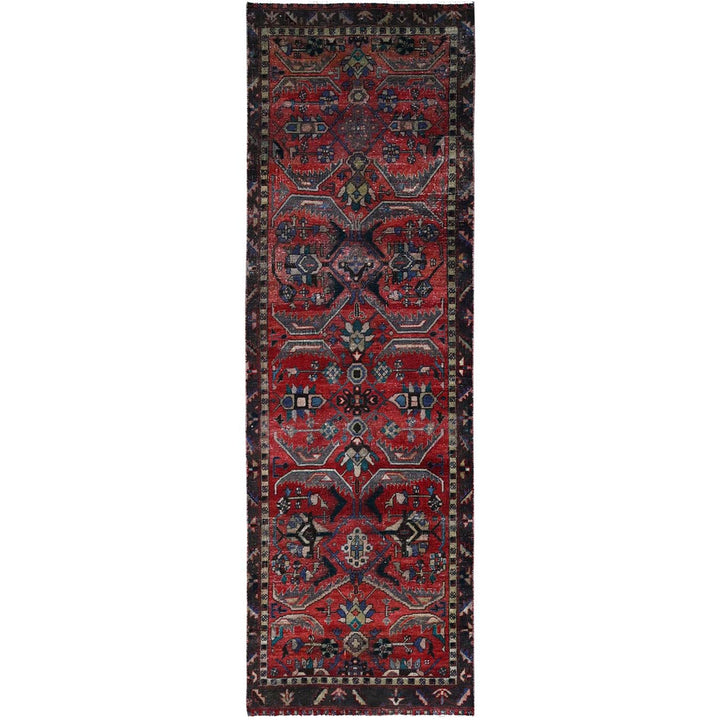 3'4" x 10'5" Vintage Hand Knotted Red Wool Runner Oriental Rug - MOA10286024