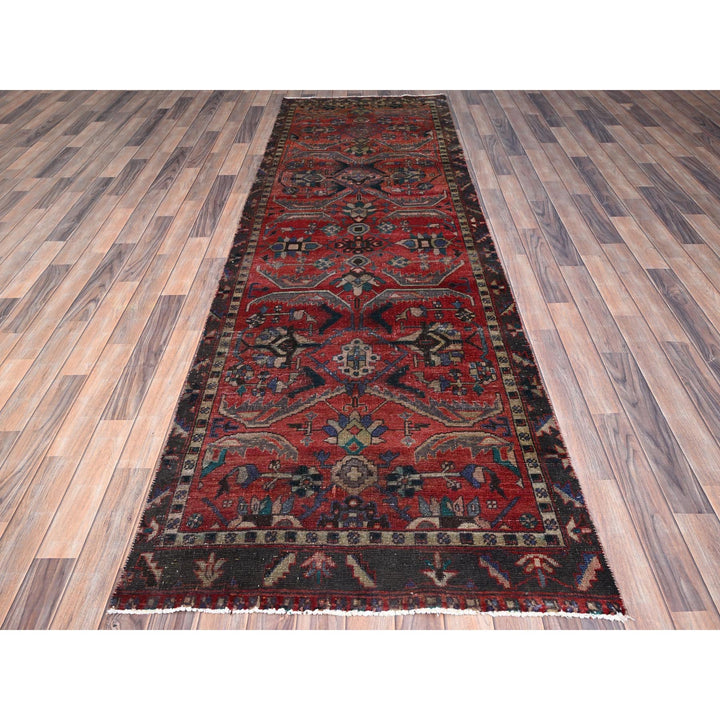 3'4" x 10'5" Vintage Hand Knotted Red Wool Runner Oriental Rug - MOA10286024