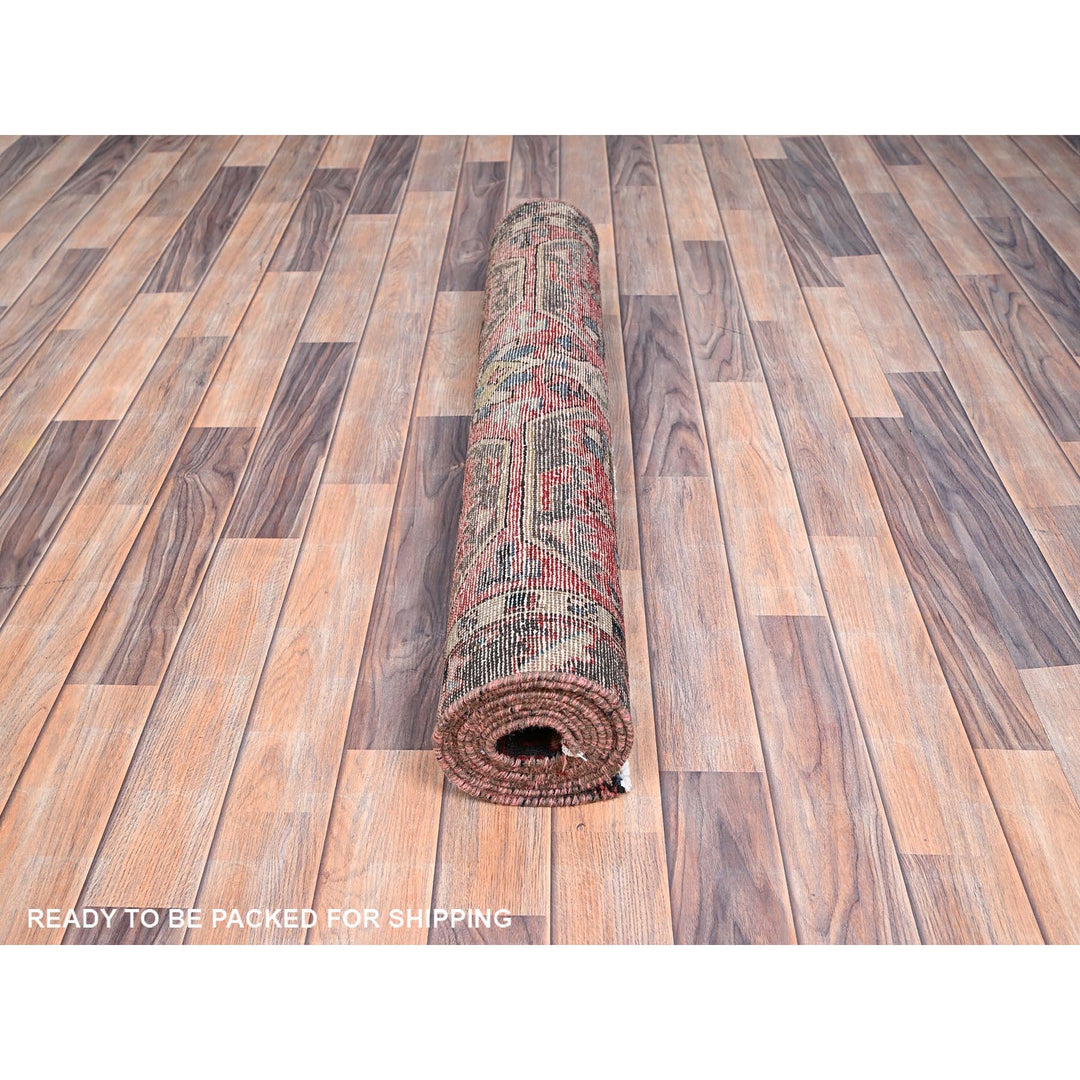 3'4" x 10'5" Vintage Hand Knotted Red Wool Runner Oriental Rug - MOA10286024