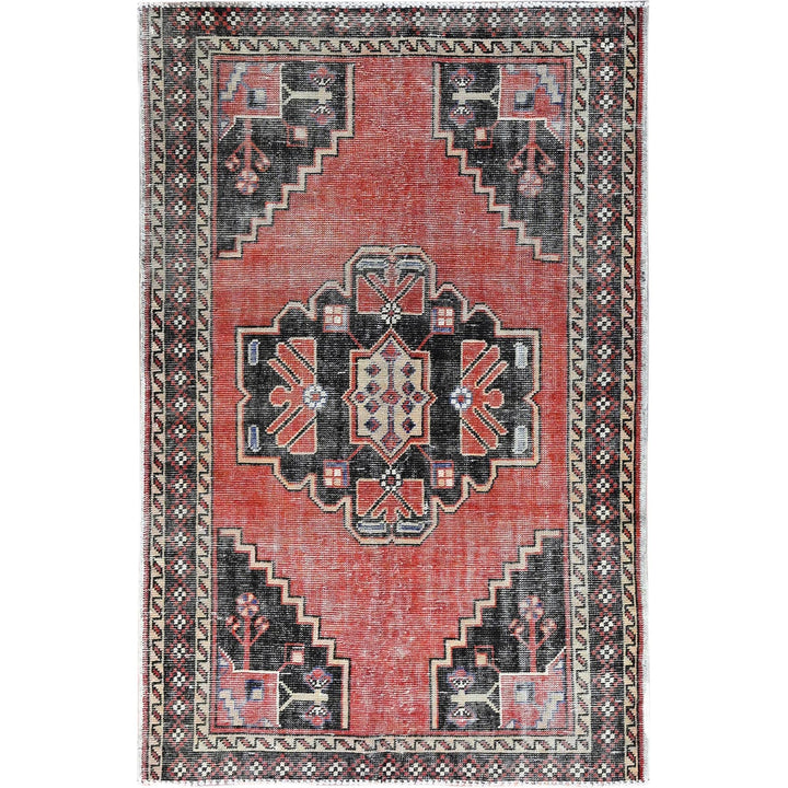 3'10" x 5'11" New Hand Knotted Red Wool Rectangle Oriental Rug - MOA10286055