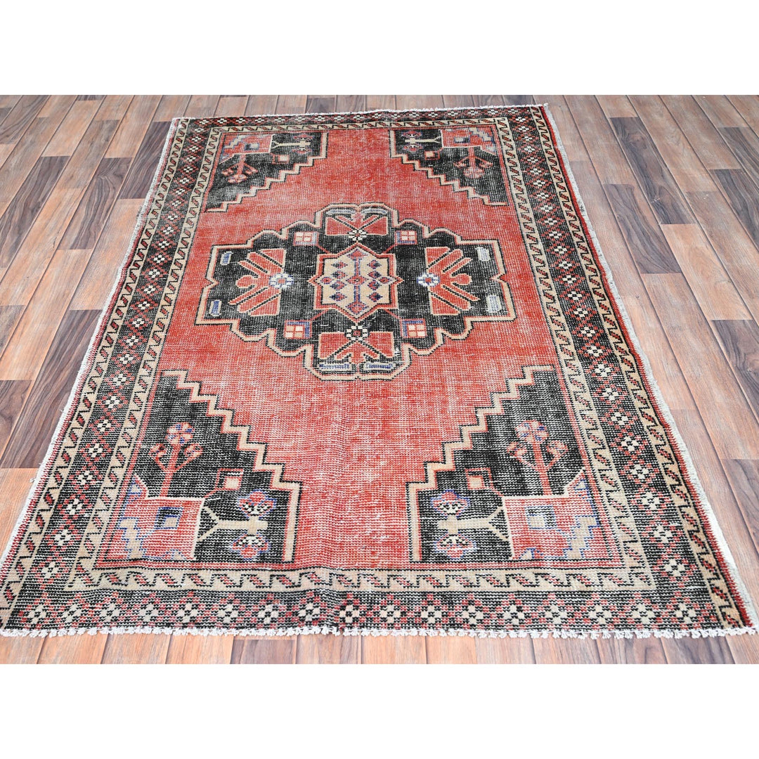 3'10" x 5'11" New Hand Knotted Red Wool Rectangle Oriental Rug - MOA10286055