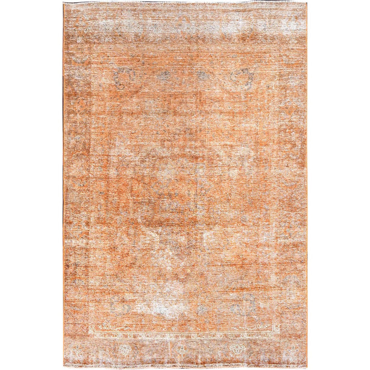 6'1" x 9'0" New Hand Knotted Orange Wool Rectangle Oriental Rug - MOA10286092