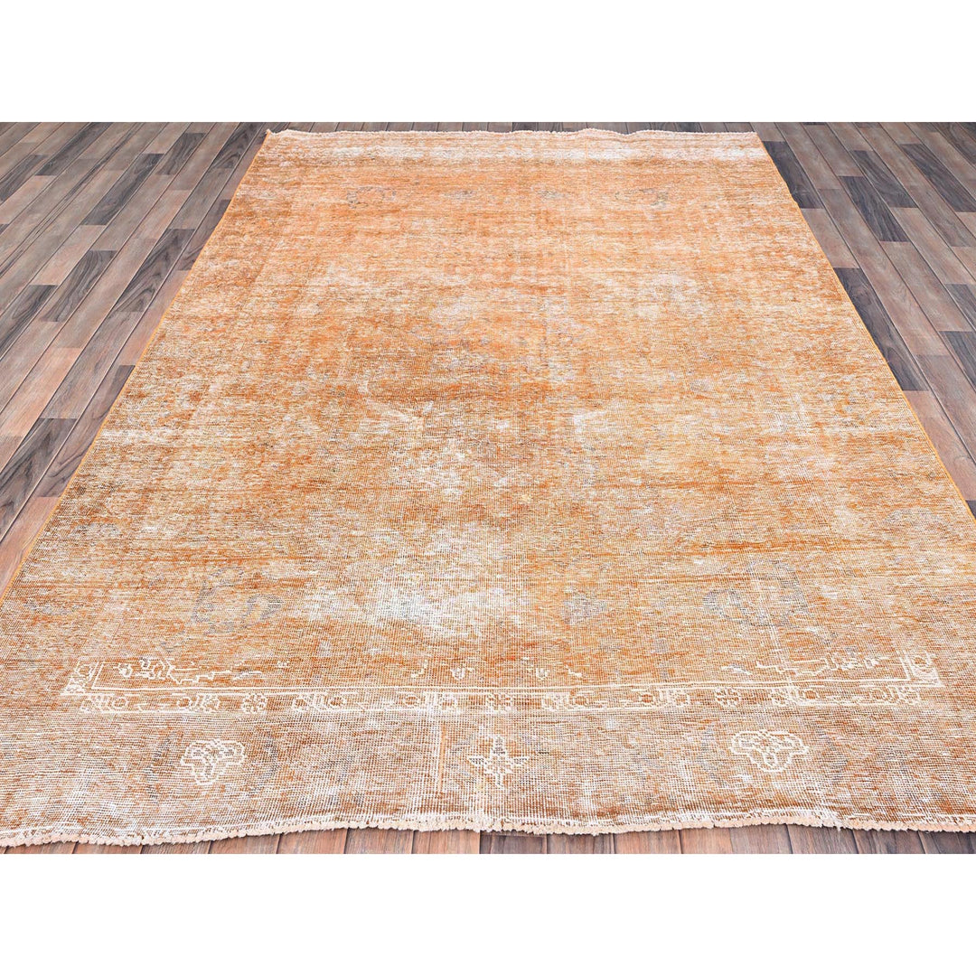 6'1" x 9'0" New Hand Knotted Orange Wool Rectangle Oriental Rug - MOA10286092