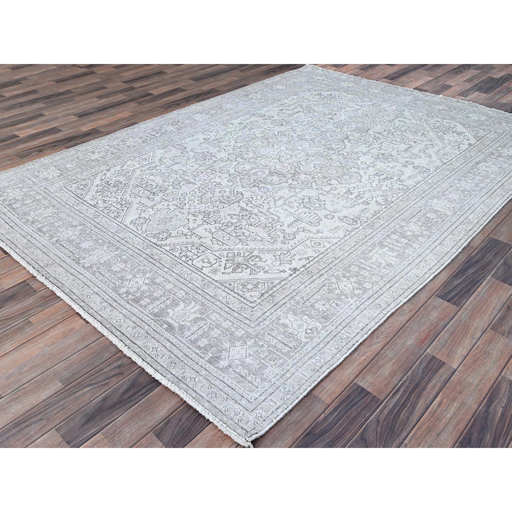 6'6" x 9'2" New Hand Knotted Ivory Wool Rectangle Oriental Rug - MOA10286094