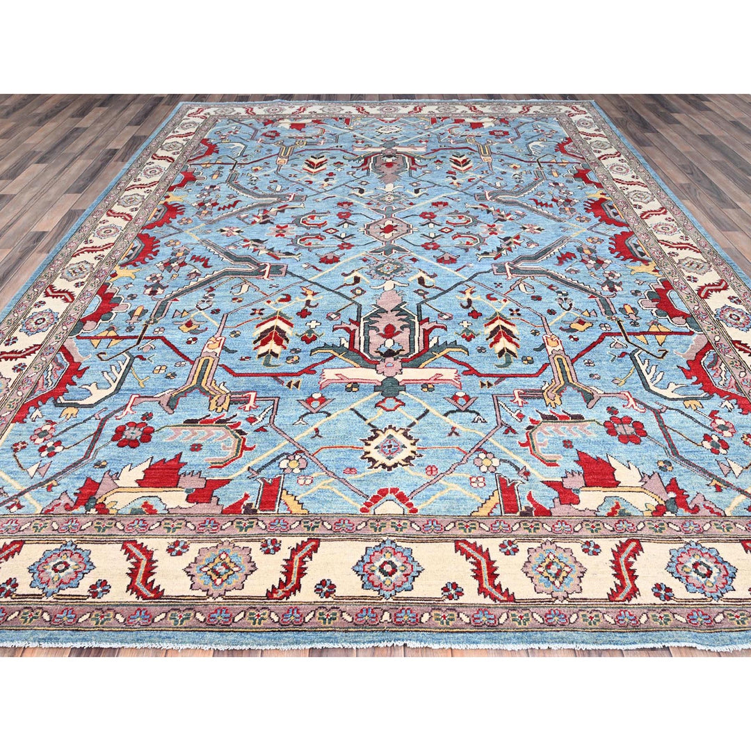 9'0" x 11'10" New Hand Knotted Blue Wool Rectangle Oriental Rug - MOA10286158