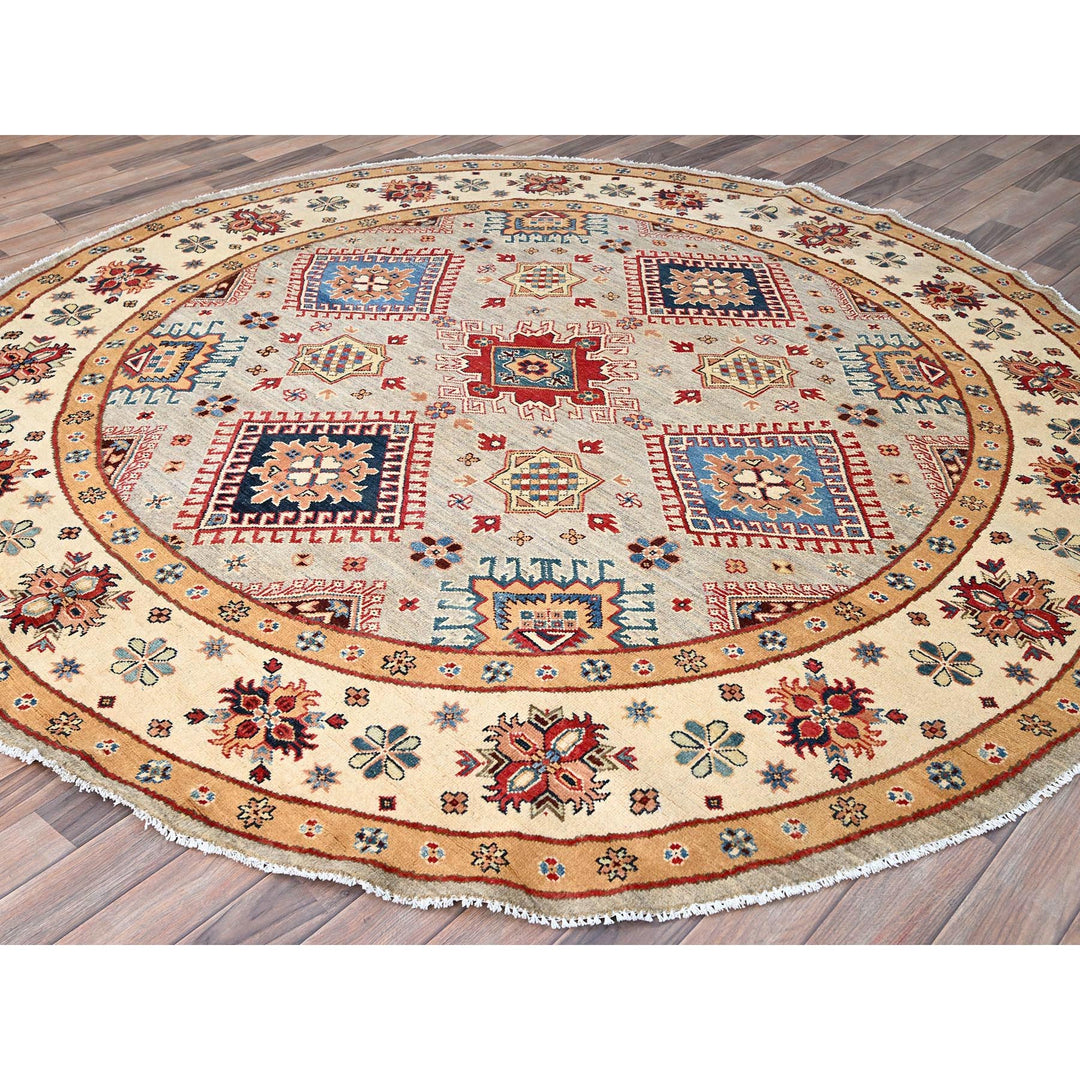 7'10" x 7'10" New Hand Knotted Brown Cotton Round Oriental Rug - MOA10286220